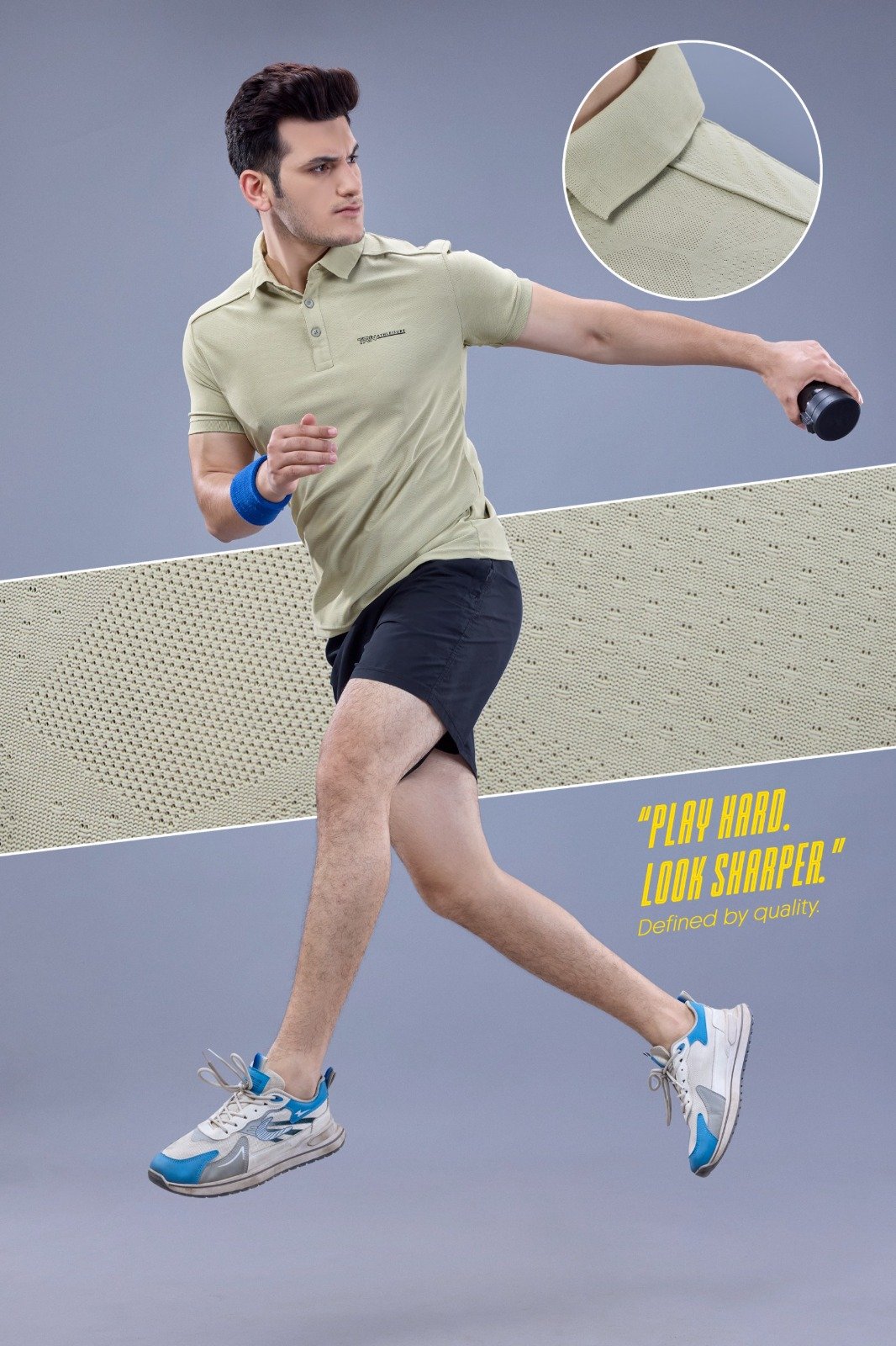 Mens Plain Milange Matty Collar Neck Half Sleeve